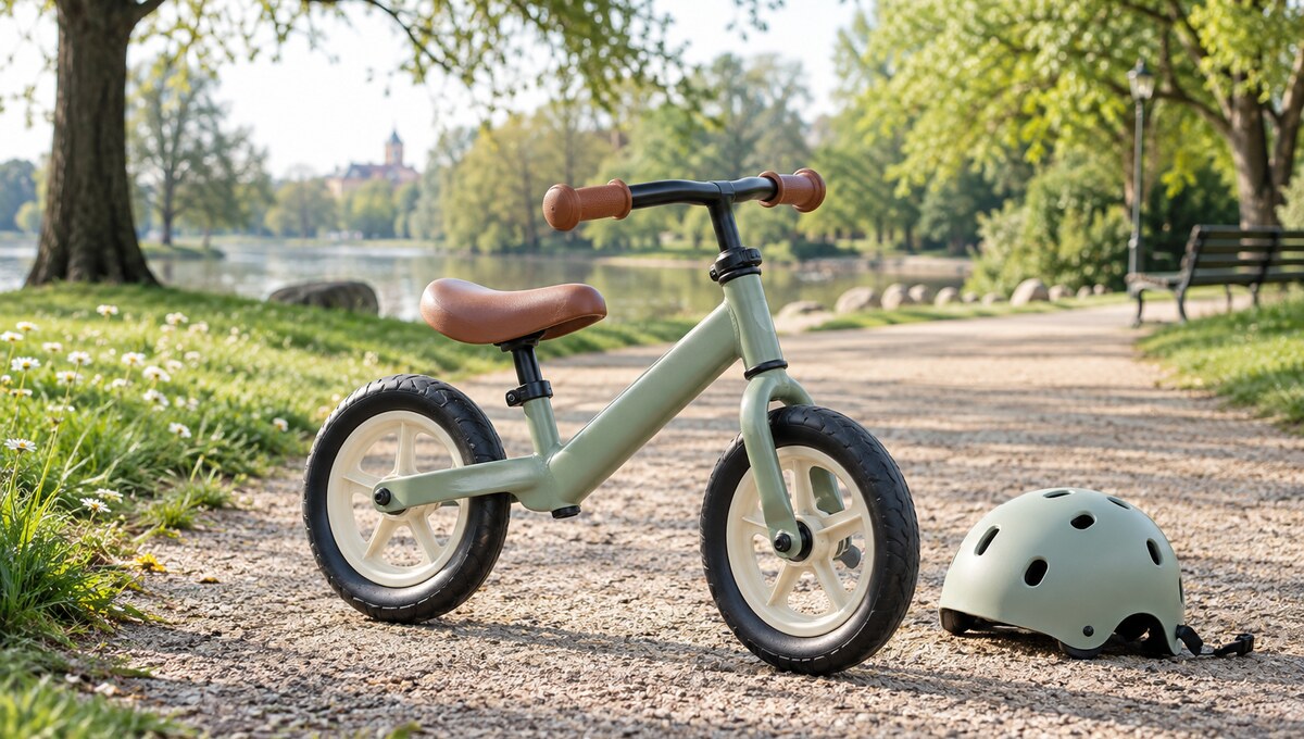 Springcykel och hjälm på en parkväg