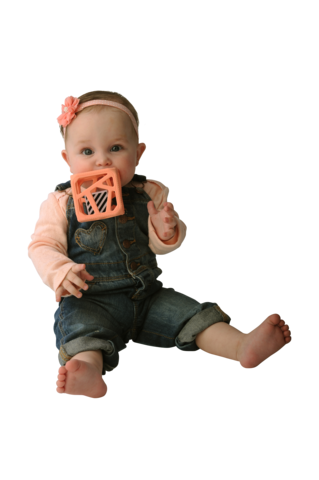 Malarkey Kids Sensorisk bitleksak/skallra Chew Cube Rosa