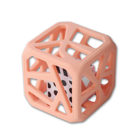 Malarkey Kids Sensorisk bitleksak/skallra Chew Cube Rosa