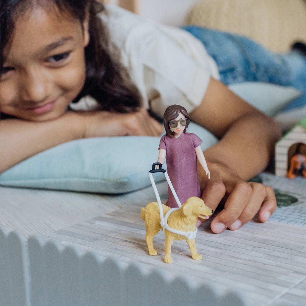 Lundby dukkehusdukke med blindestok & førerhund
