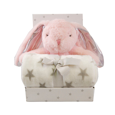 Carlo Baby Presentset Fleecefilt & gosedjur Rosa Kanin