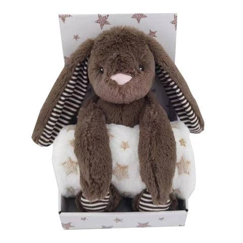 Carlo Baby Presentset Fleecefilt & gosedjur Mörkbrun Kanin