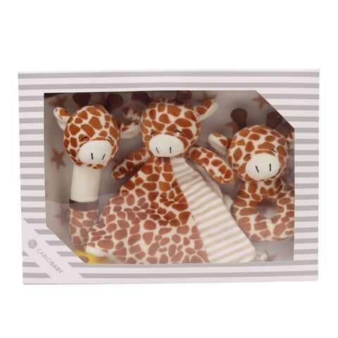 Carlo Baby Presentset Fleecefilt, skallra & snutte Giraff