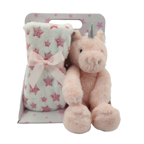 Carlo Baby Presentset Fleecefilt & gosedjur Rosa Enhörning