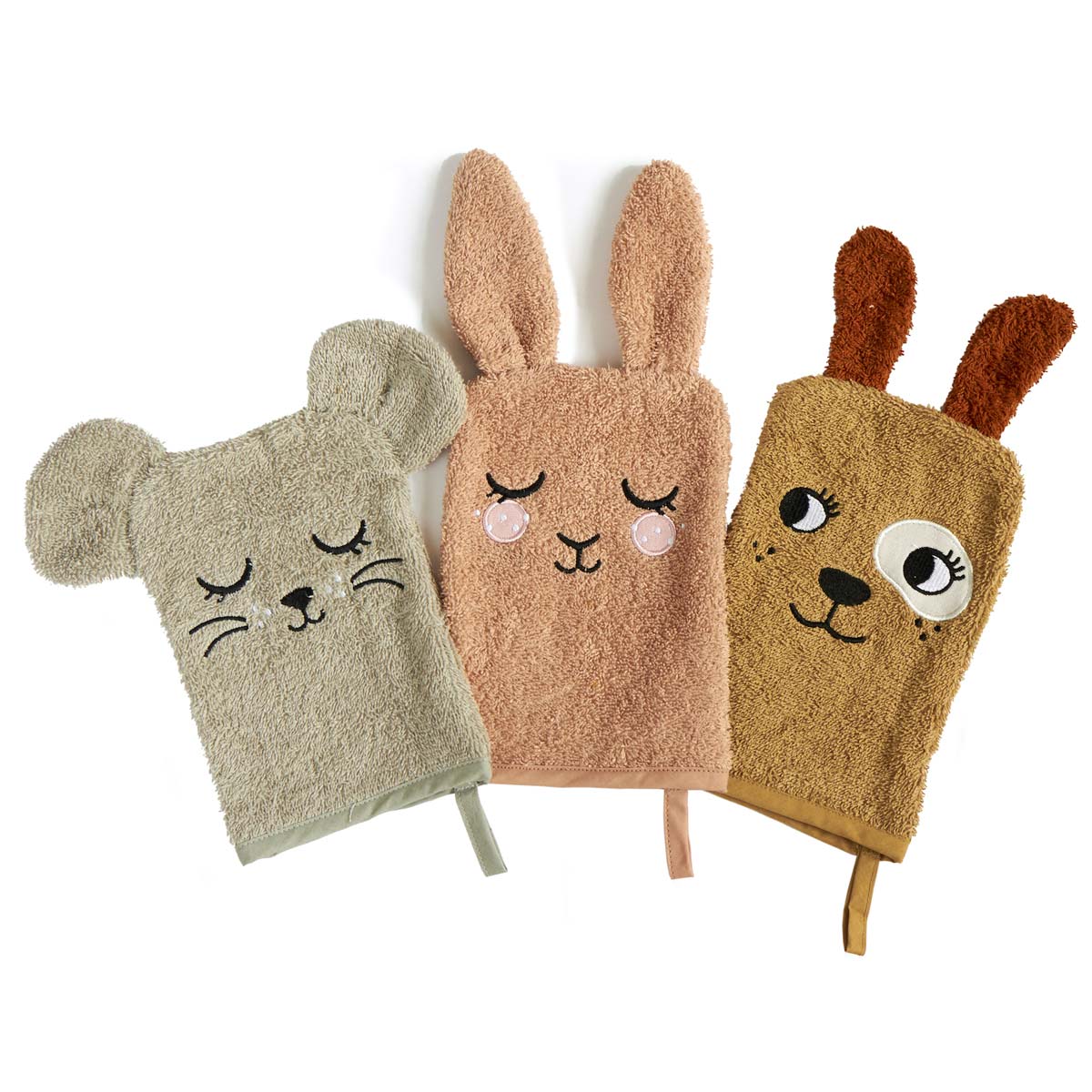 Tvättvantar Mus Kanin & Hund (3-pack)
