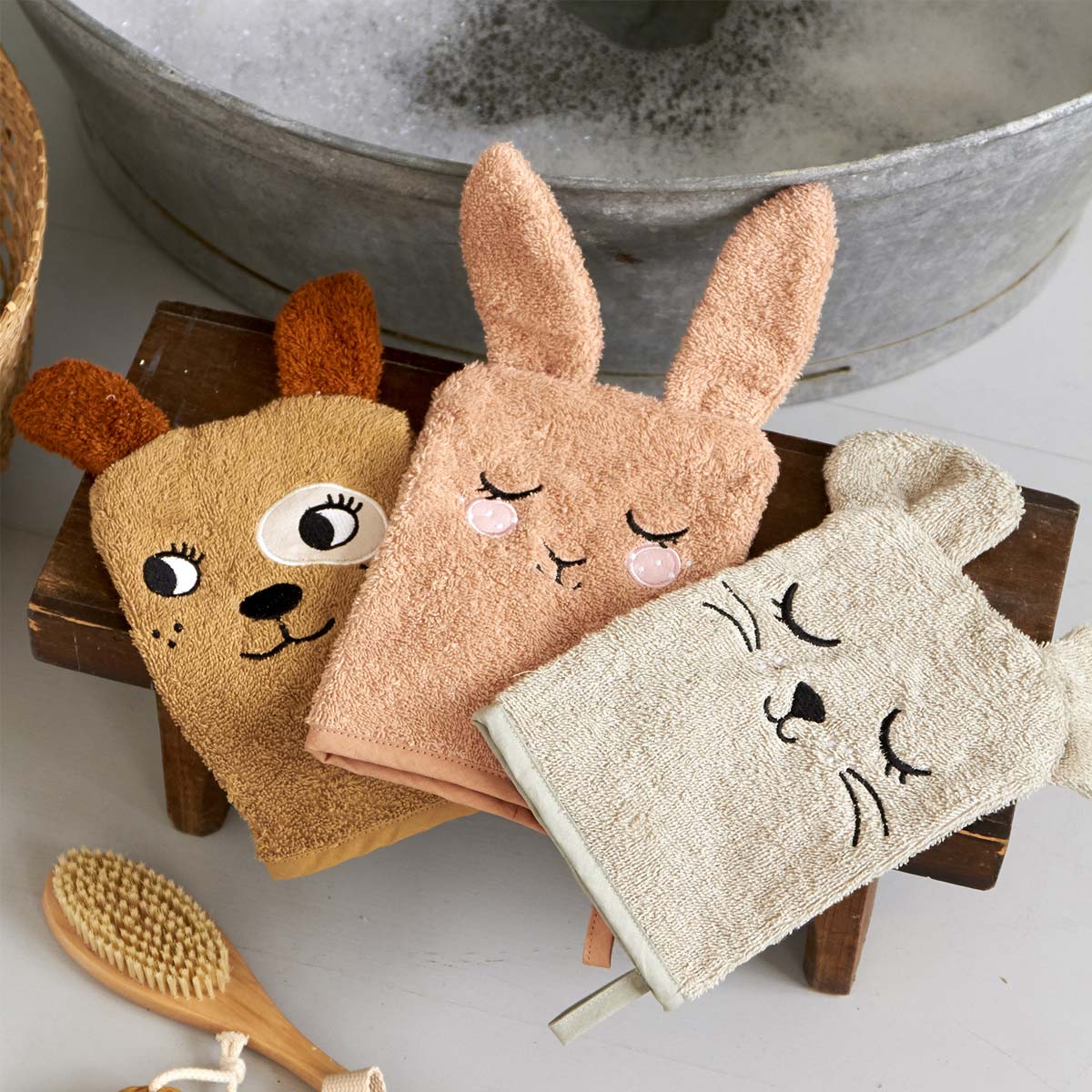 Tvättvantar Mus Kanin & Hund (3-pack)