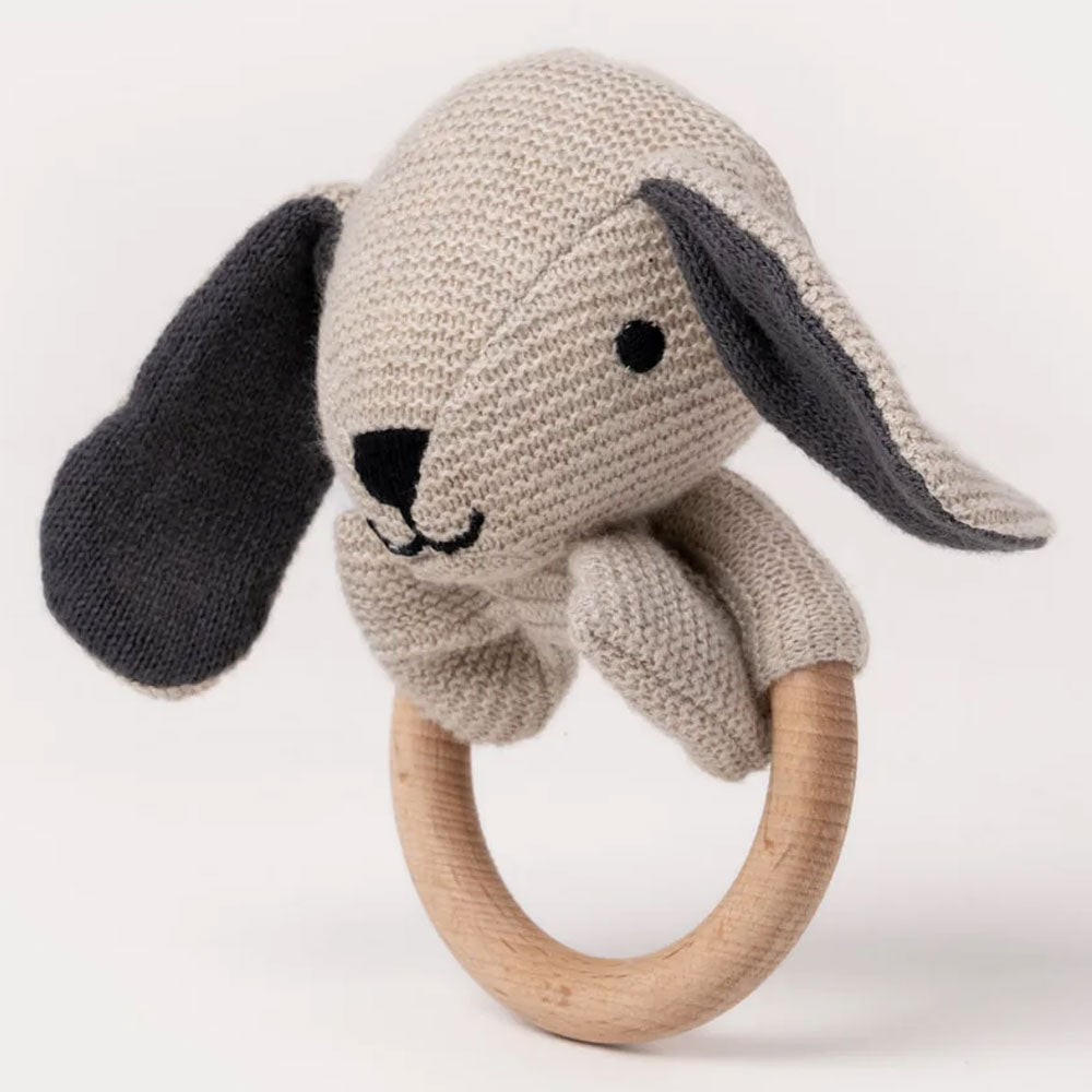 Teddykompaniet Teddy Organic Skallra Hund Beige Stickad 14cm