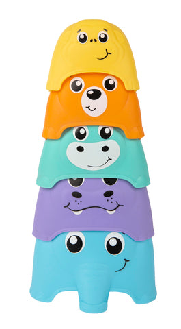 Playgro Koppar Stapeldjur Sortera och Bygg, 5-pack +3m