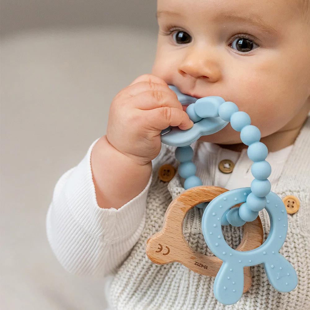 Teddykompaniet Bitring i silikon & trä Teal