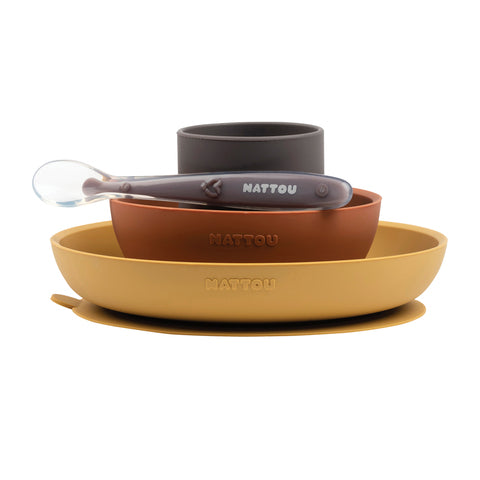 Nattou Matset i silikon Senap/terracotta, 4-pack