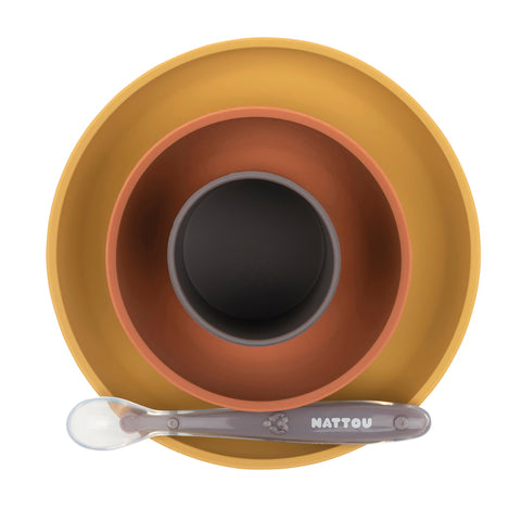 Nattou Matset i silikon Senap/terracotta, 4-pack