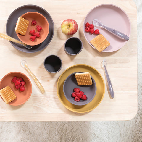 Nattou Matset i silikon Senap/terracotta, 4-pack