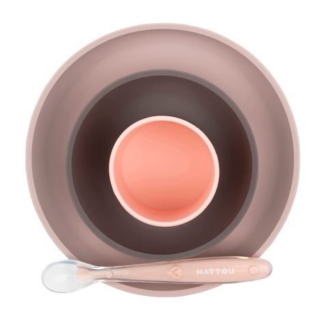 Nattou Matset i silikon Rosa/aubergine (4-pack)