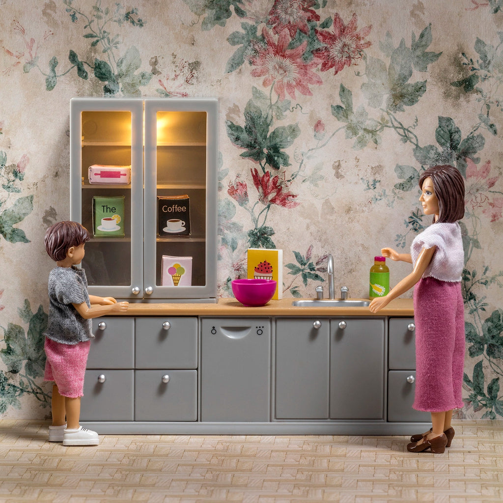 Lundby dukkehusmøbler køkkenvask & opvaskemaskine med belysning