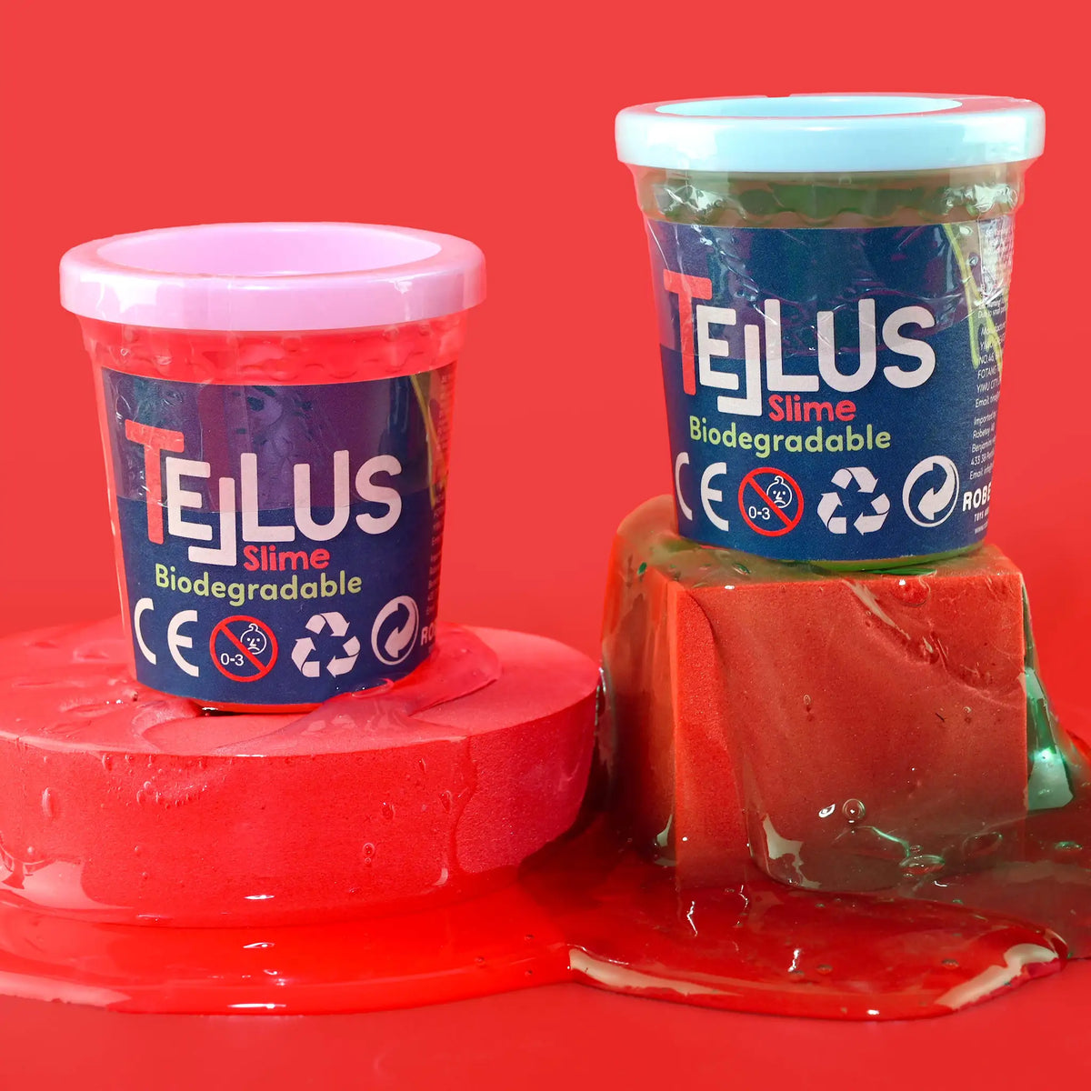 Tellus Biologiskt Nedbrytbart Slime Blå/Rosa (85 ml) – bild 2