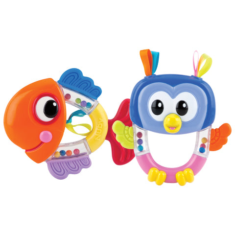 Nuby Bitring Rattle Pals: Fisk / Uggla +3m