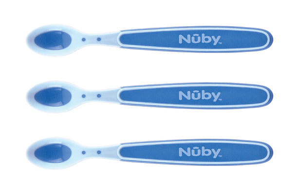 Nuby Mjukkantad värmekänslig sked Blå +3m (3-pack)