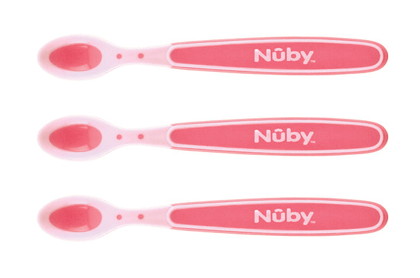Nuby Mjukkantad värmekänslig sked Rosa +3m (3-pack)