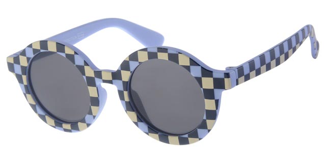 Dudes & Dudettes Runda solglasögon för barn - Matte Blue Grid (5-8år)