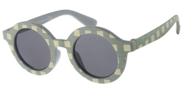 Dudes & Dudettes Runda solglasögon för barn - Matte Green Grid (5-8år)