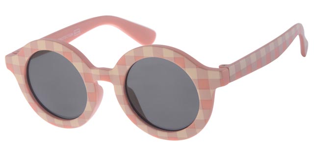 Dudes & Dudettes Runda solglasögon för barn - Matte Pink Grid (5-8år)