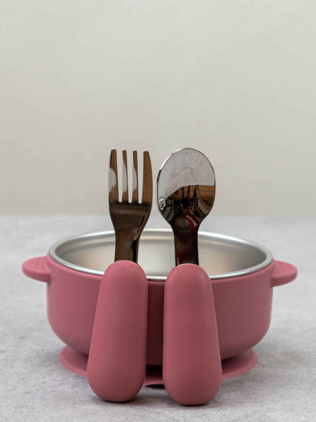 Lily & Lo Sugproppsskål med bestick Silikon & Rostfritt Stål Blush