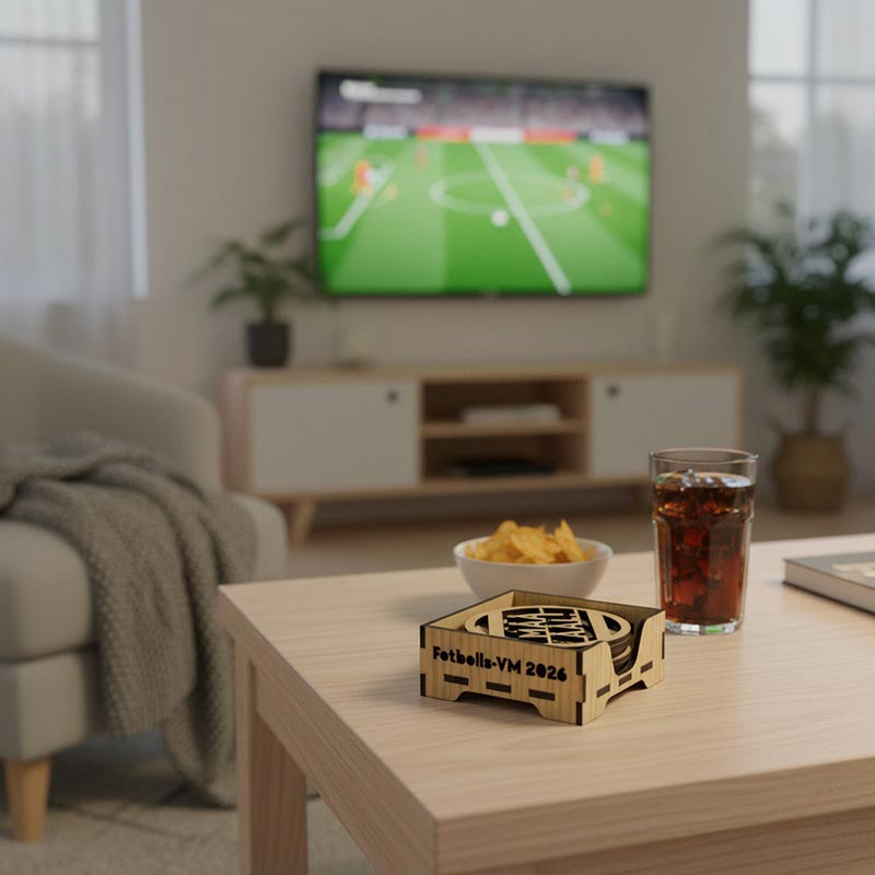Glasunderlägg i trä Fotbolls-VM Hejarop, 6-pack (⌀ 9,6cm)