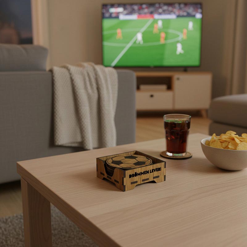 Glasunderlägg i trä Fotbolls-VM Matchögonblick, 6-pack (⌀ 9,6cm)