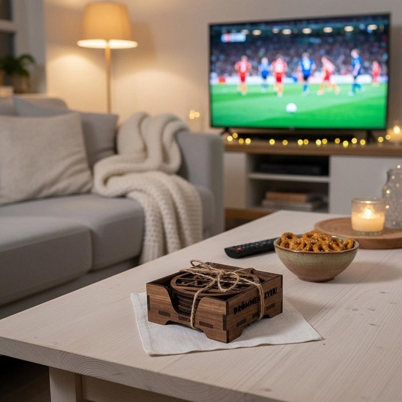 Glasunderlägg i trä Fotbolls-VM Hejarop, 6-pack (⌀ 9,6cm)