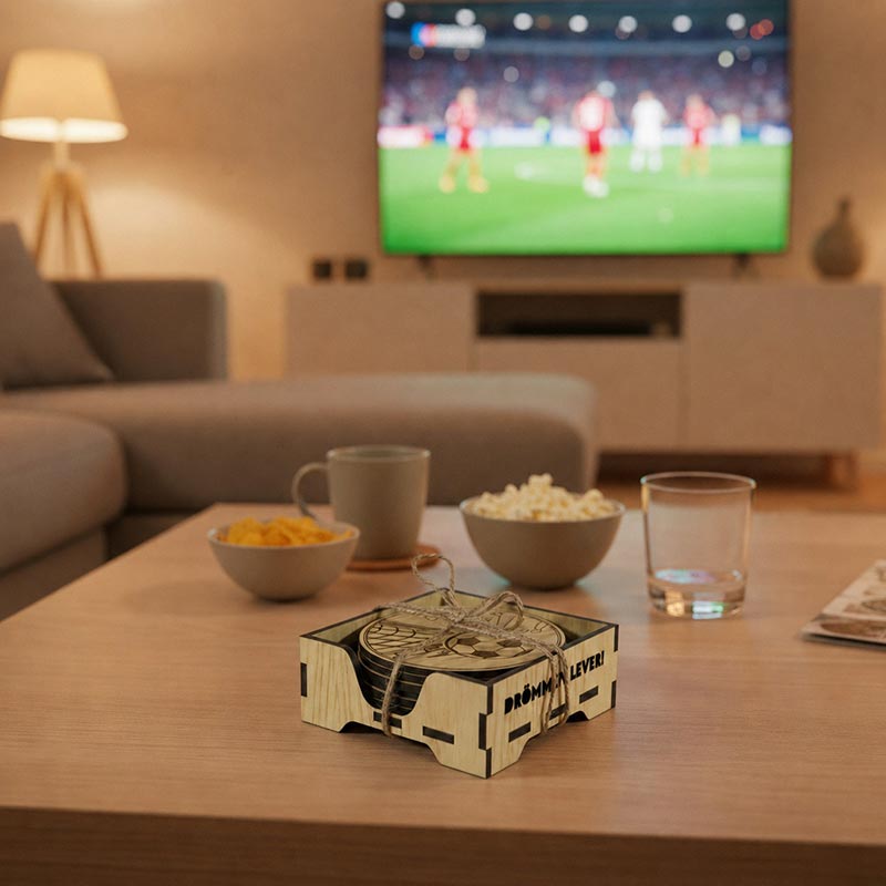 Glasunderlägg i trä Fotbolls-VM Matchögonblick, 6-pack (⌀ 9,6cm)