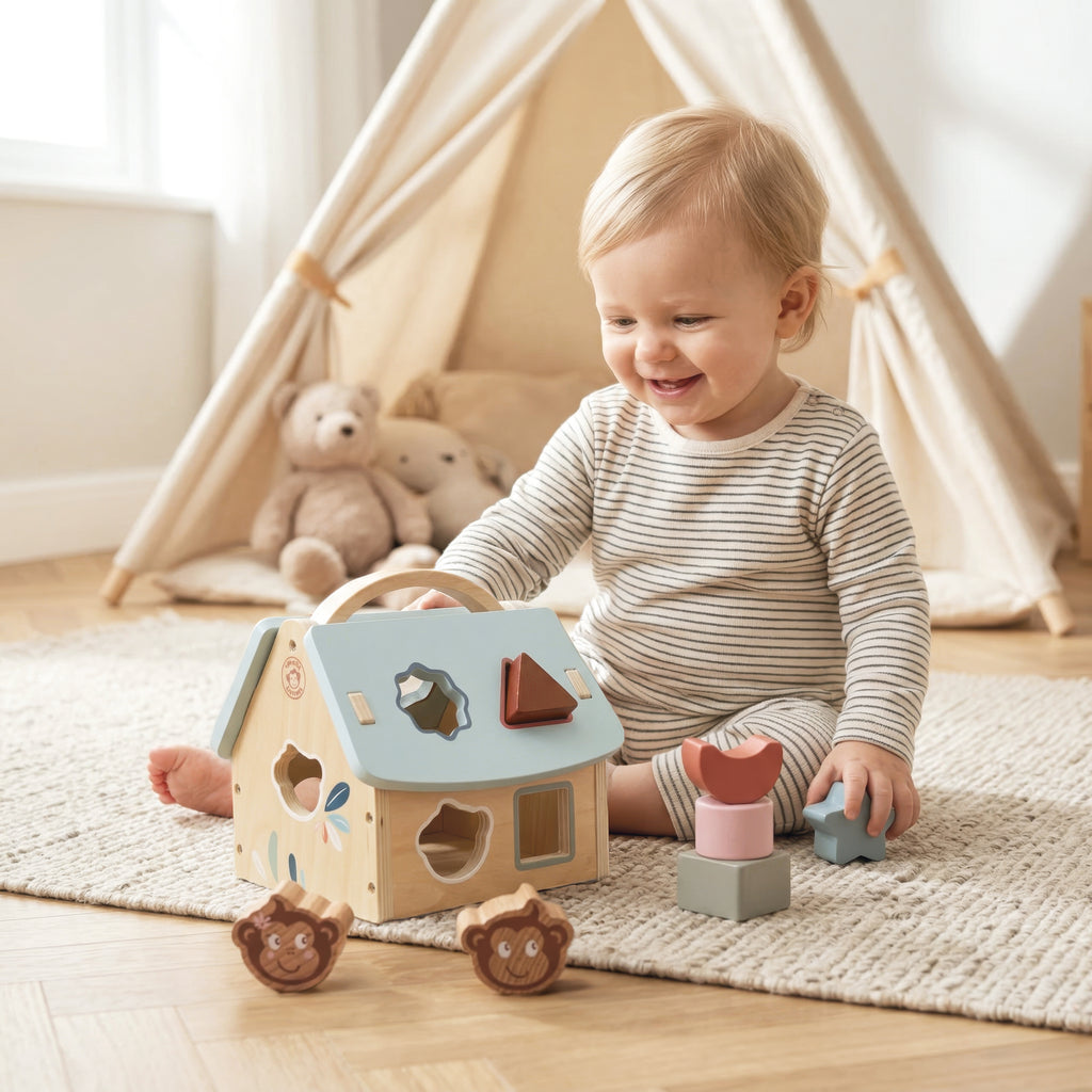 Speedy Monkey Husformad sorteringslåda med 8 klossar – lifestylebild