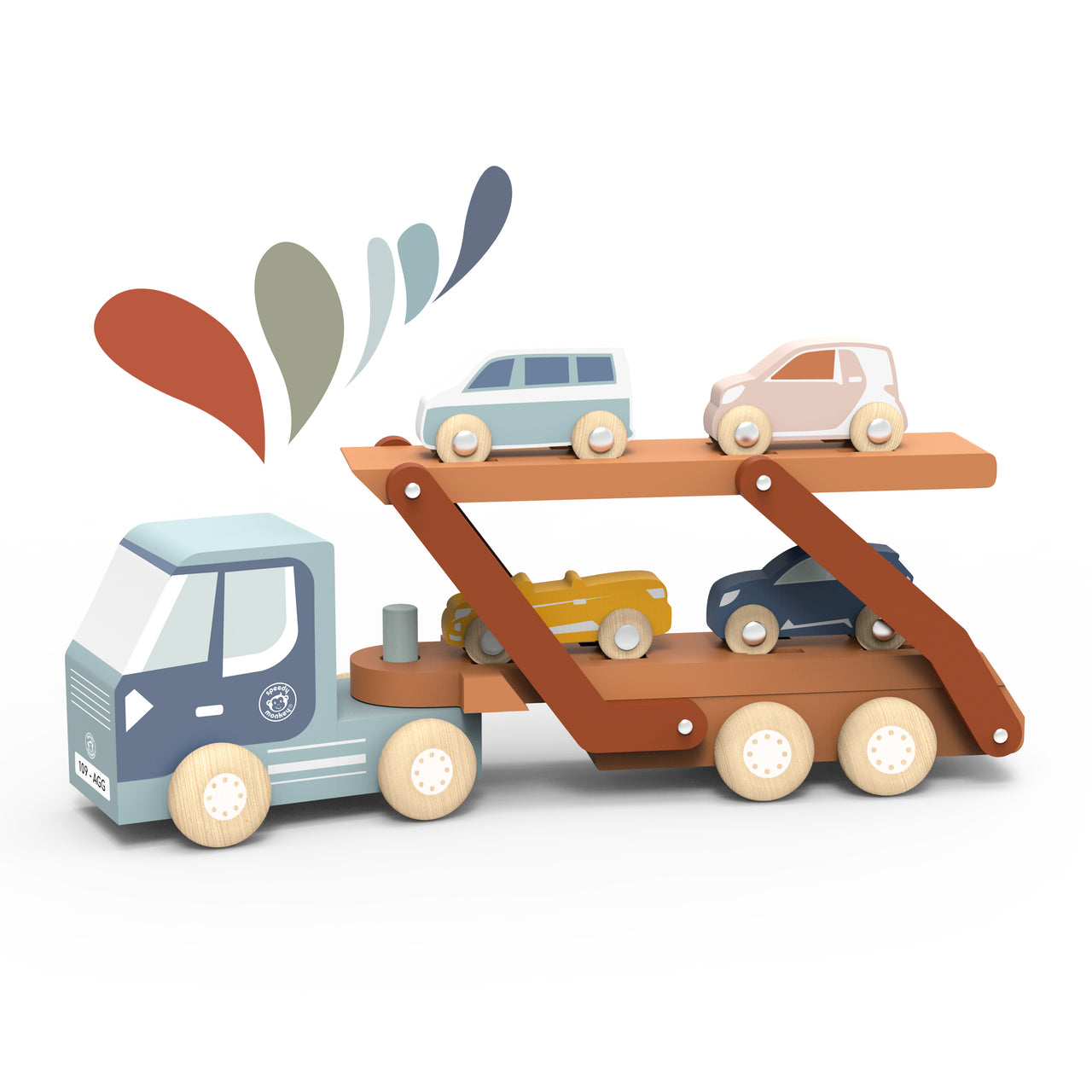 Speedy Monkey Biltransport i trä med 4 bilar