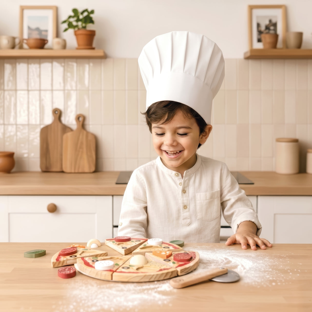 Speedy Monkey Pussel Pizza med leksaksmat – lifestylebild