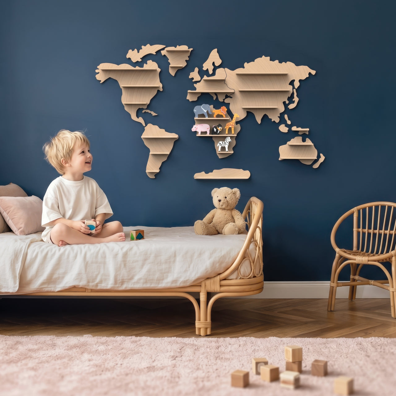 Speedy Monkey World Map Animal Shelf med 6 djur – lifestylebild 3