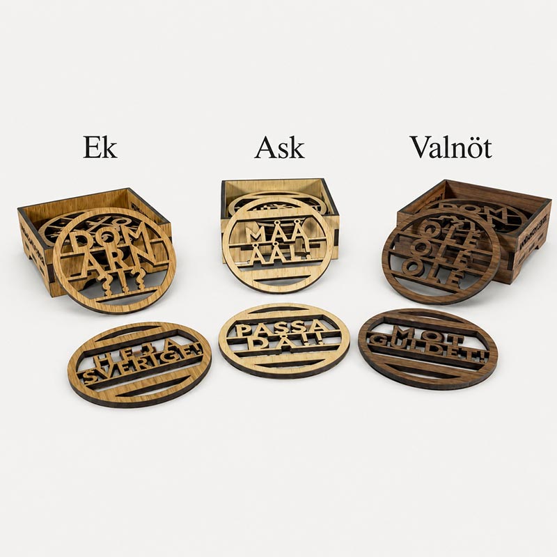 Glasunderlägg i trä Fotbolls-VM Hejarop, 6-pack (⌀ 9,6cm)