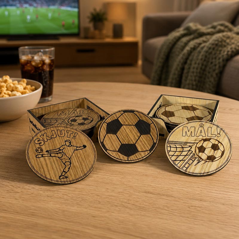 Glasunderlägg i trä Fotbolls-VM Matchögonblick, 6-pack (⌀ 9,6cm)