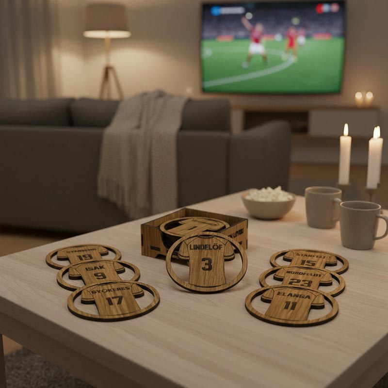 Glasunderlägg i trä Fotbolls-VM Våra Hjältar, 6-pack (⌀ 9,6cm)