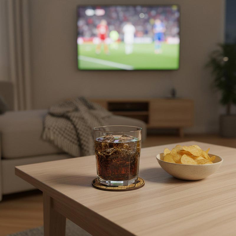 Glasunderlägg i trä Fotbolls-VM Matchögonblick, 6-pack (⌀ 9,6cm)