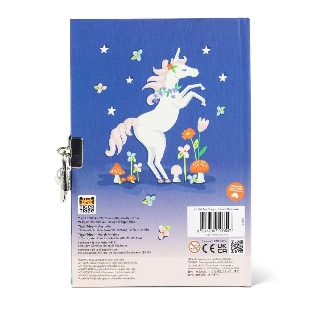 Tiger Tribe Dagbok med lås Unicorn Rainbows (120 sidor)