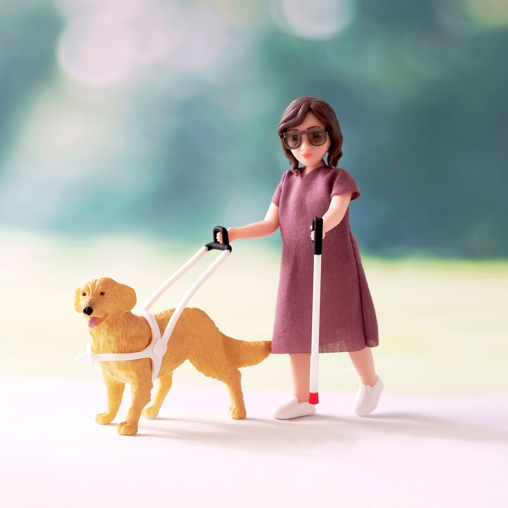 Lundby dukkehusdukke med blindestok & førerhund