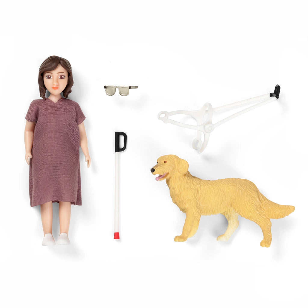 Lundby dukkehusdukke med blindestok & førerhund