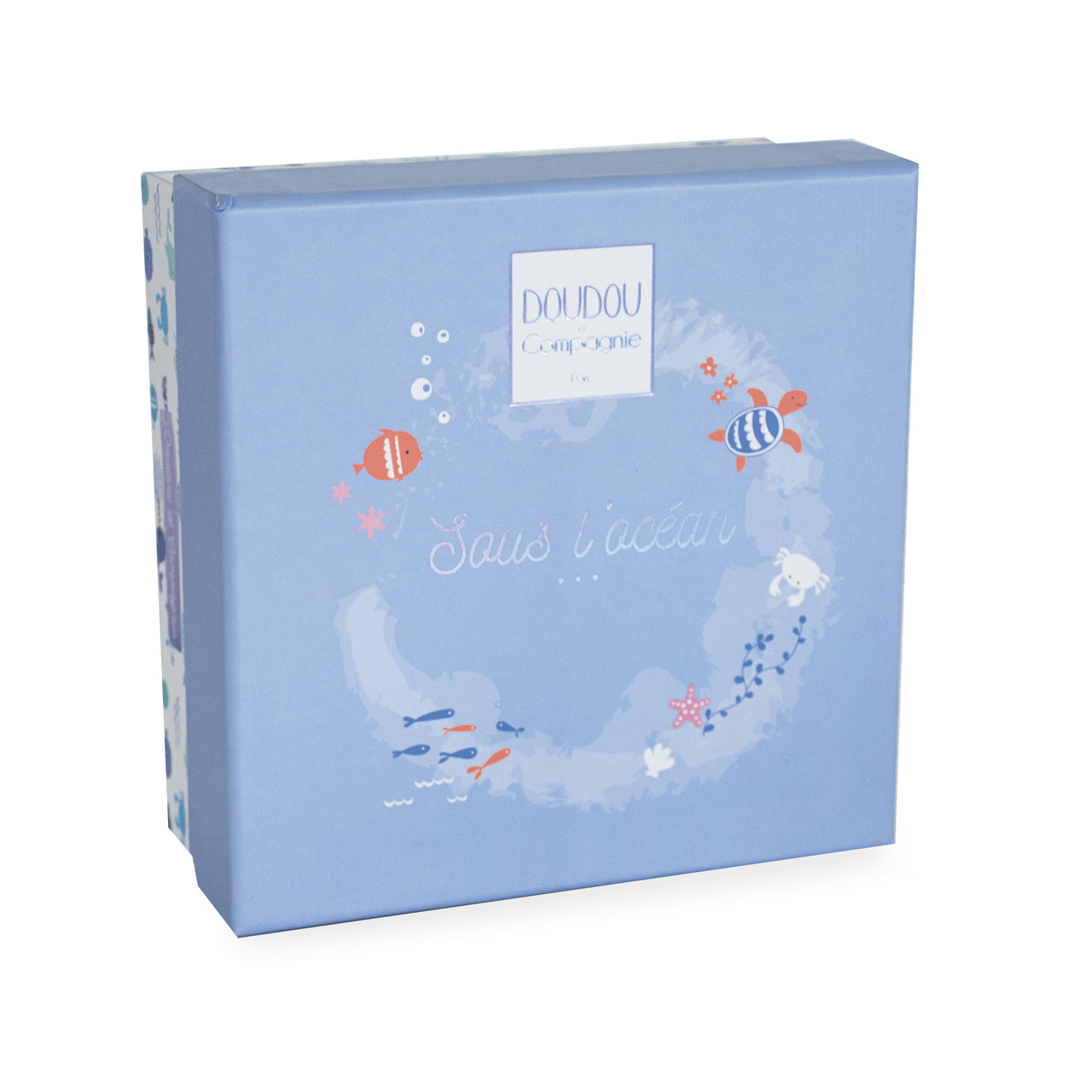 Doudou Et Compagnie Blått gosedjur med snuttefilt Wale (15cm)