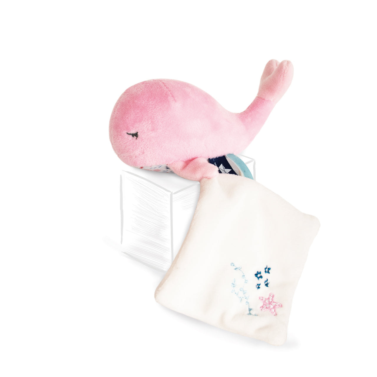 Doudou Et Compagnie Rosa gosedjur med snuttefilt Wale (15cm)