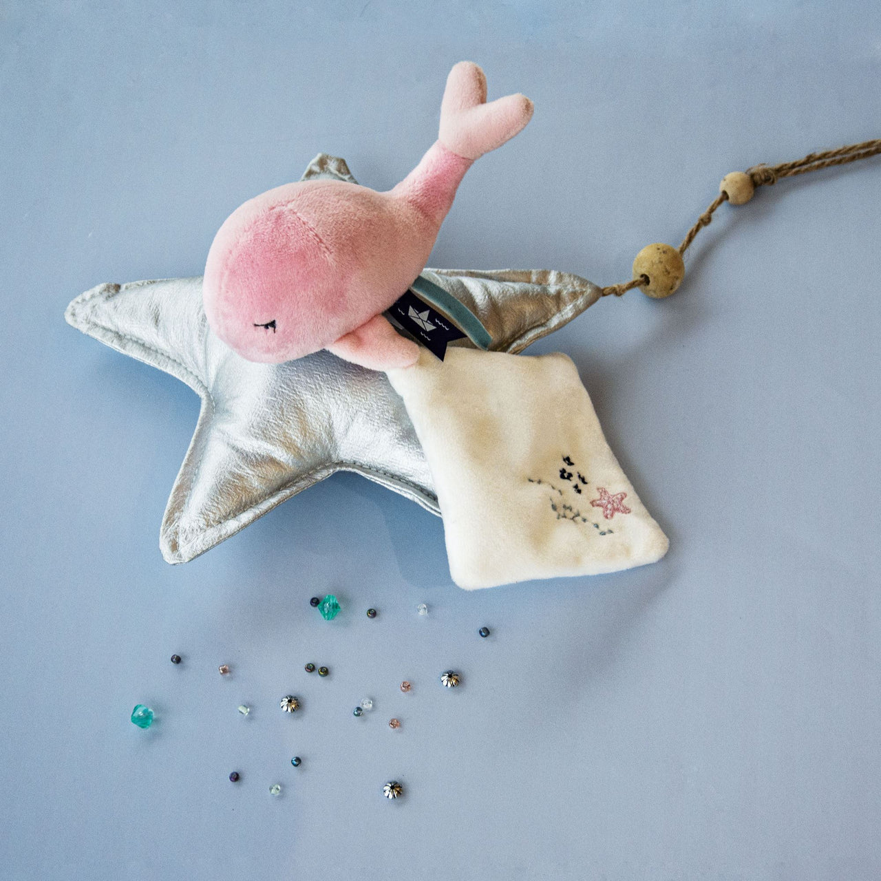 Doudou Et Compagnie Rosa gosedjur med snuttefilt Wale (15cm)