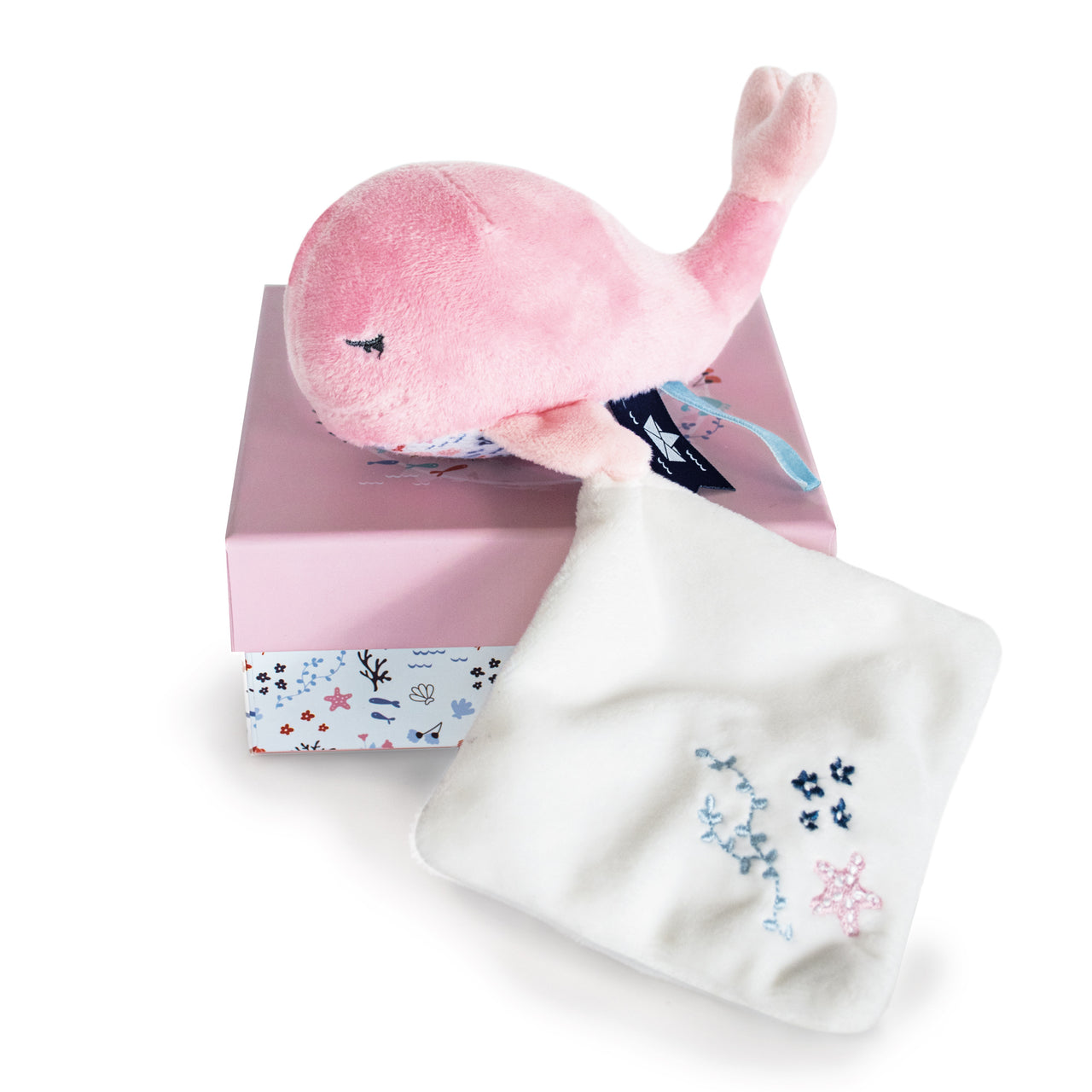 Doudou Et Compagnie Rosa gosedjur med snuttefilt Wale (15cm)