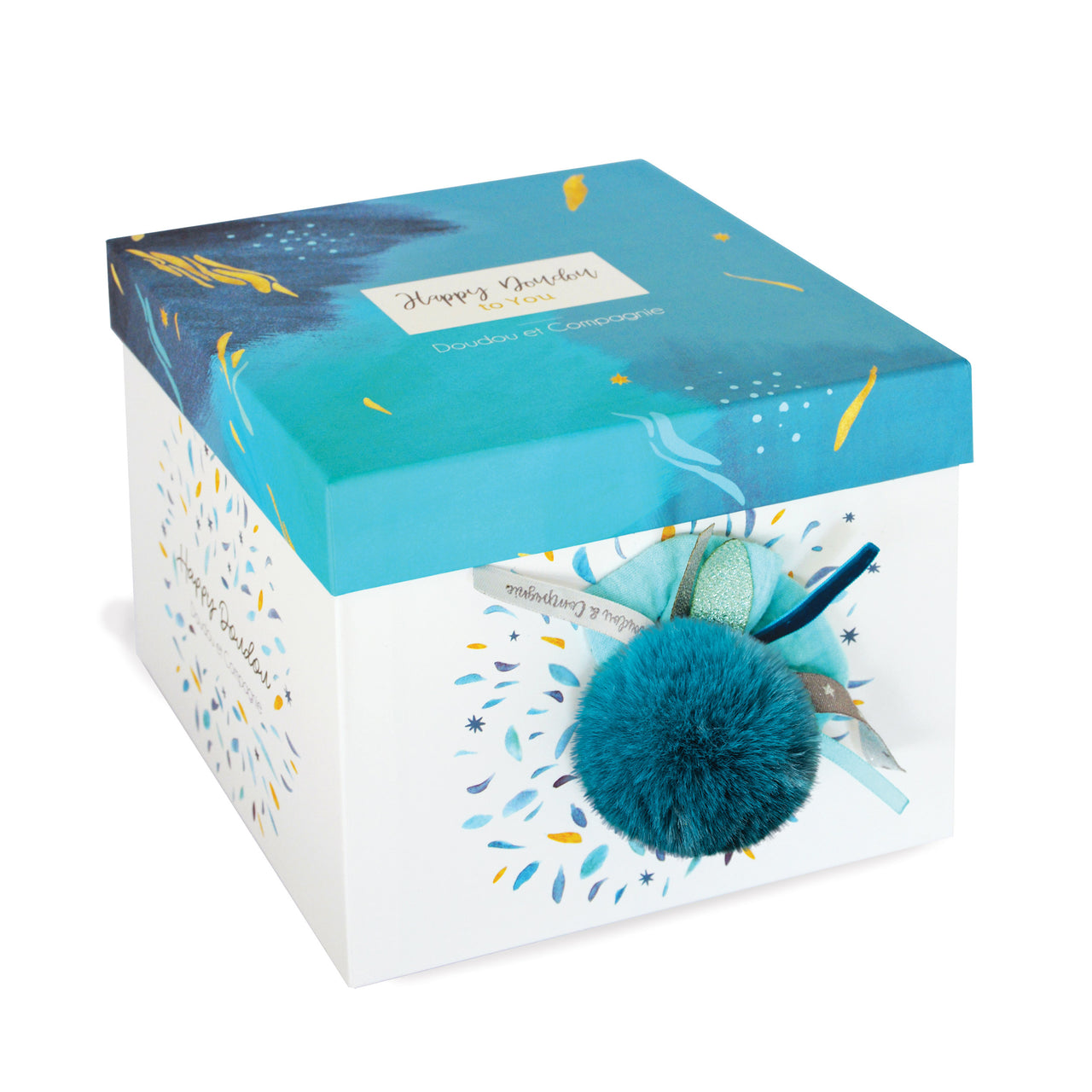 Doudou Et Compagnie Presentlåda Happy Pop Pompom Bunny Peacock Blue