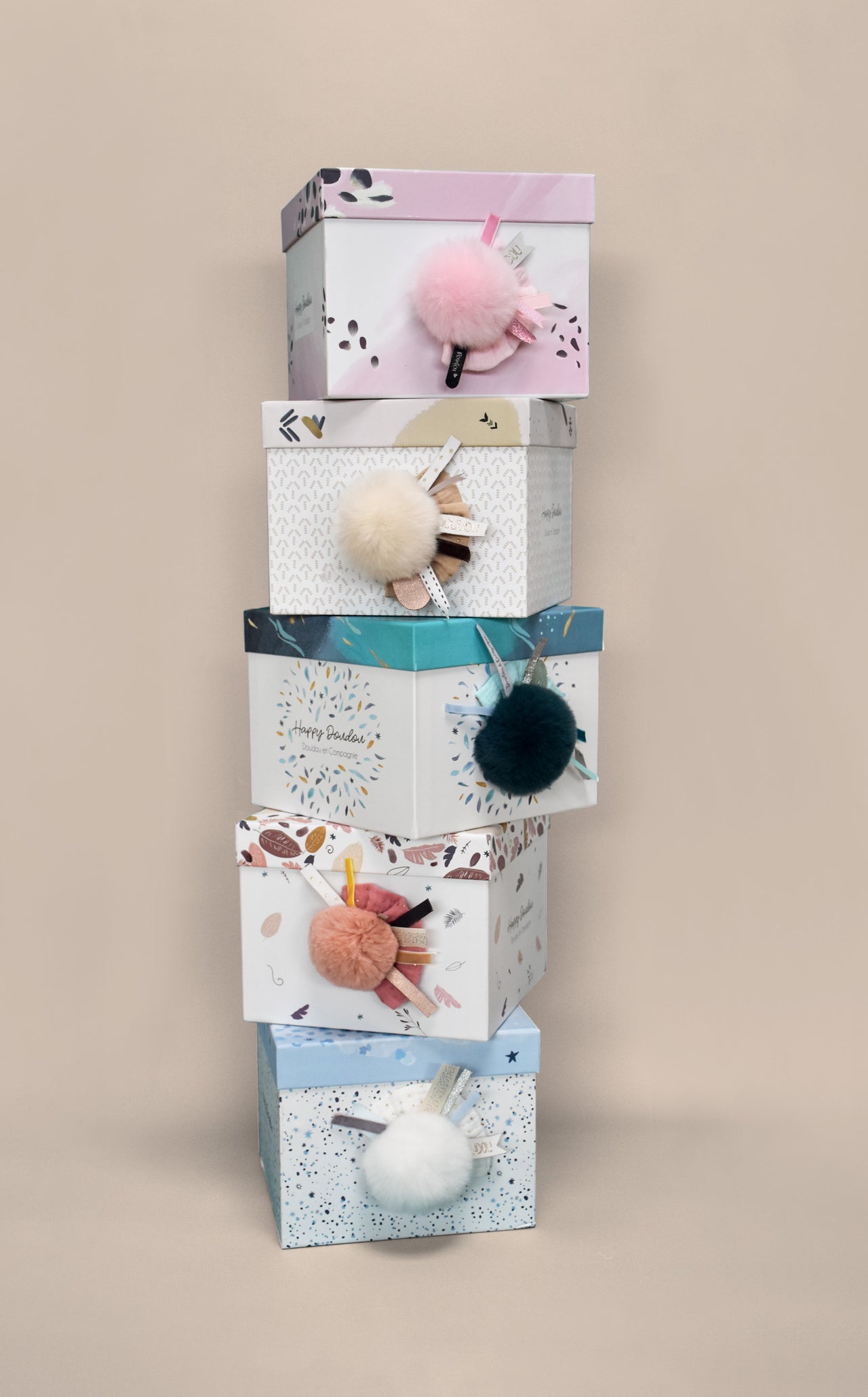 Doudou Et Compagnie Presentlåda Happy Pop Pompom Bunny Peacock Blue
