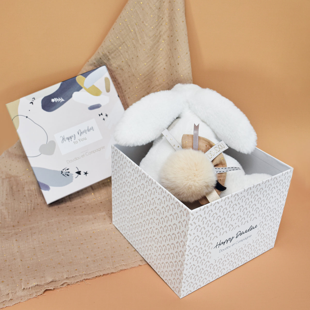 Doudou Et Compagnie Presentlåda Happy Wild Pompom Bunny Beige