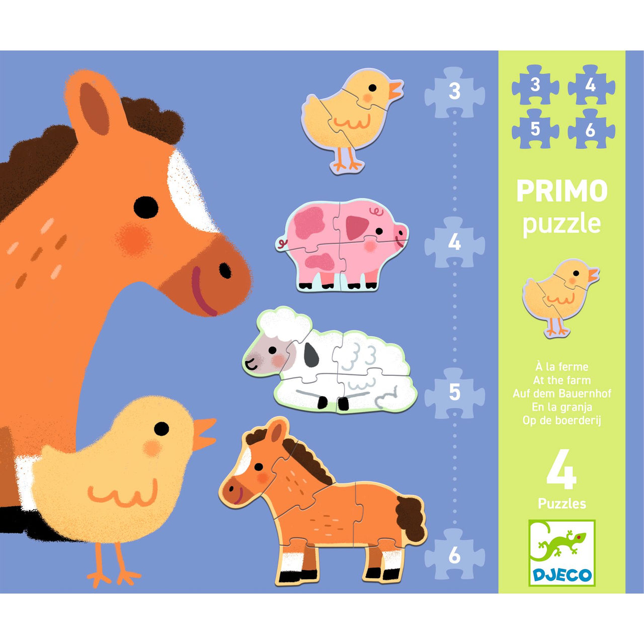 Djeco Progressivt pussel At the Farm (3+4+5+6 bitar)