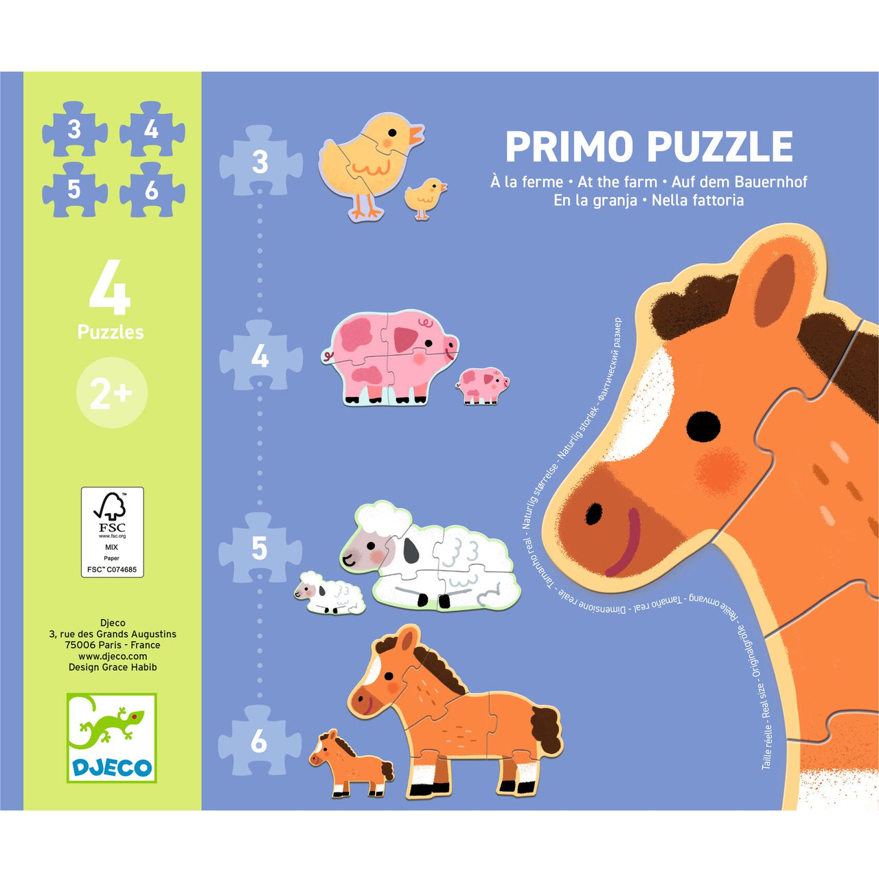 Djeco Progressivt pussel At the Farm (3+4+5+6 bitar)